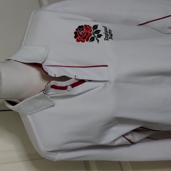 England Rugby Pull on shirt men's medium or unisex white with red stripe - Picture 2 of 14